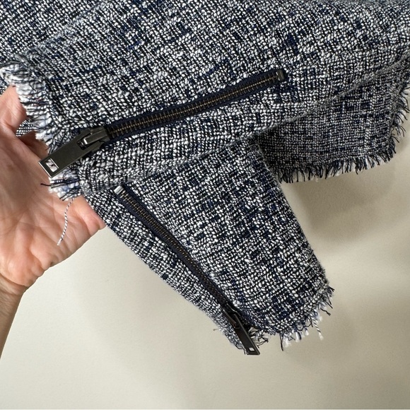Banana Republic Blue White Black Tweed Crop Length Zip-up Blazer Jacket Size 2 - Picture 5 of 12